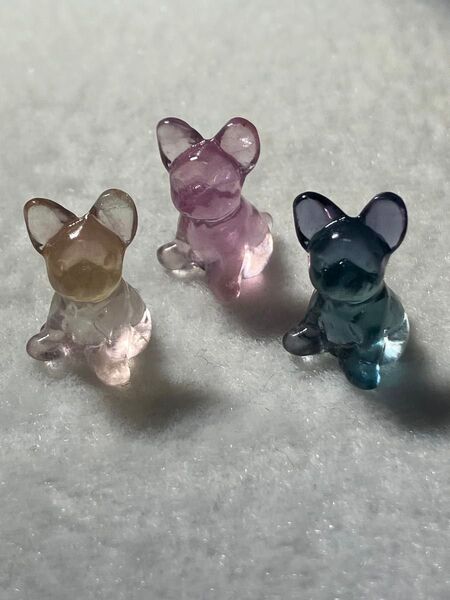 フローライト 置物 犬 フレンチブルドッグ ミニサイズ 3個セット