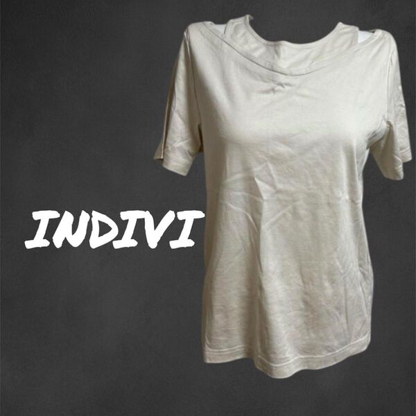 ※INDIVI インディヴィ レディース トップス Tシャツ デザイン ここもこ 半袖 カットソー 半袖カットソー ベージュ