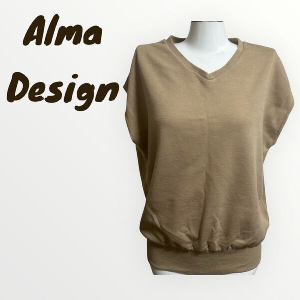 ※ Alma Design レディース トップス オフィス 無地 Vネック シンプル ミニマムデザイン 半袖 カットソー