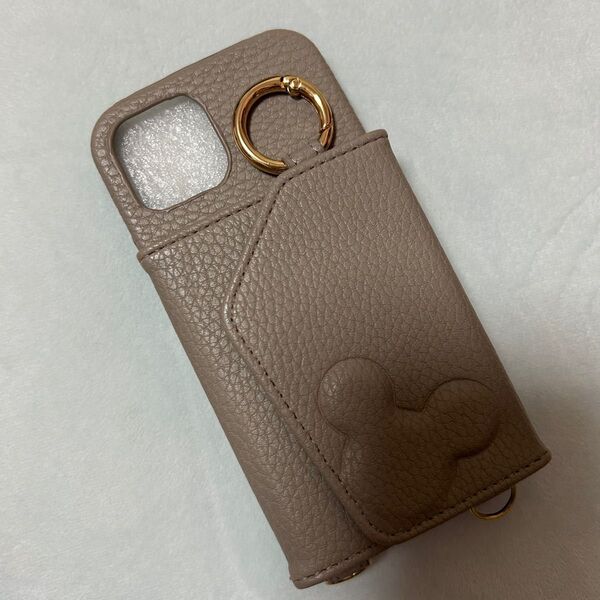 【美品】iphone 13 miniケース グレー カード収納 鏡付き 肩掛け