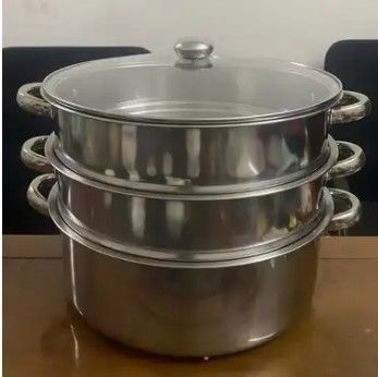 ステンレス製 3段スチーマー 蒸し器 大容量 鍋 調理器具 ガラス蓋 両手鍋
