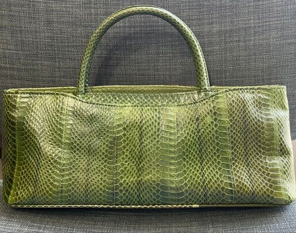パイソン 革 ハンドバッグ グリーン エキゾチックレザーバッグ 抹茶