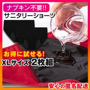 吸水ショーツ XL 2枚組 黒 サニタリーショーツ 尿漏れ防止 ナプキン不要 防災グッズ 生理用品 下着