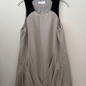 【HARE】ノースリーブチュニック グレー ブラックアクセント 黒 切り替え バルーンシルエット Fサイズ