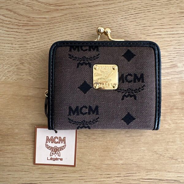 未使用タグ箱付 MCM がま口ミニウォレット ダークブラウン