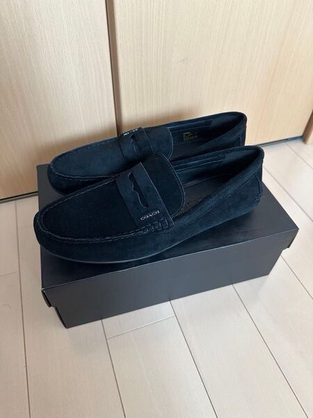 【未使用】COACH コーチ メンズ スエードローファー・ドライビングシューズ・US8D、ブラック 25.5cm〜26cm