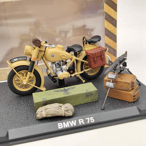 新品送料無料◆ 1:24 カーフィギュア　BMW R75 Motorcycle World War II 1939-1945　イエロー レトロ バイク ダイキャストモデル TOY 趣味