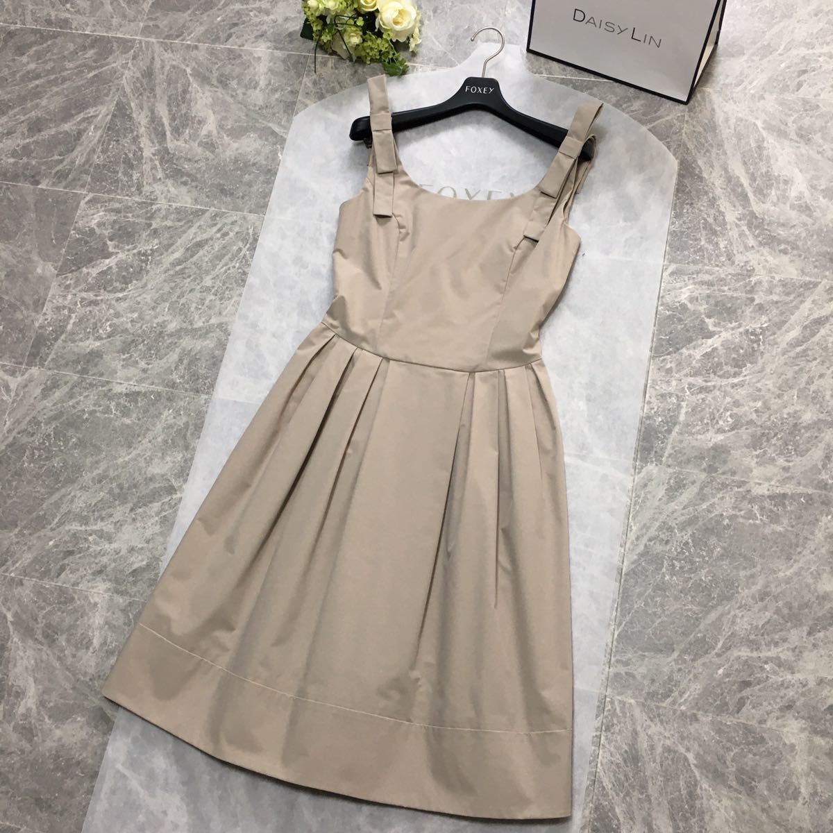 定番 美品 フォクシー FOXEY 洗える ストレッチ ワンピース ブラウン