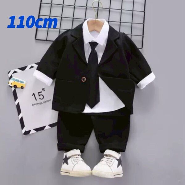 礼服 子供 男の子 フォーマル 4点セット セレモニースーツ 110 黒 キッズ