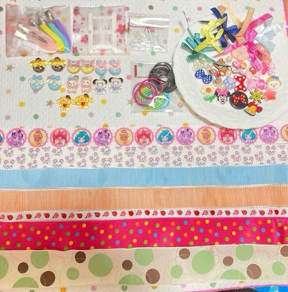 ヘアアクセサリーDIYセット 親子で手作り材料 サンリオパーツ ハンドメイド 夏休み 女の子 ヘアクリップリボン Bセット