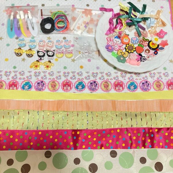 ヘアアクセサリーDIYセット 親子で手作り材料 サンリオパーツ ハンドメイド 夏休み 女の子 ヘアクリップリボン Cセット
