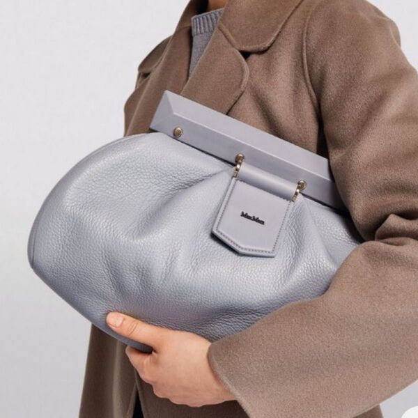 美品 MAX MARA マックスマーラ クラッチバッグ ハンドバッグ 2way ディアレザー 鹿革 ブルー系 ロゴ レディース