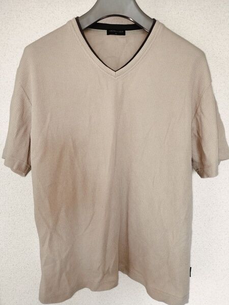 未使用 重ね着風 半袖 ワッフル Tシャツ カットソー ベージュ ブラウン LL