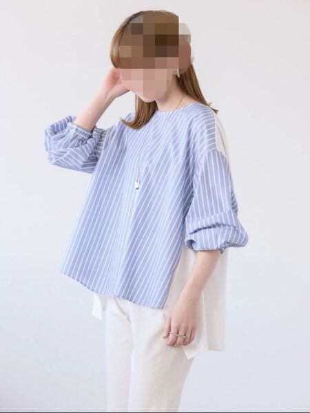 AMERICAN HOLIC 異素材バックタックドッキングプルオーバー L ストライプ