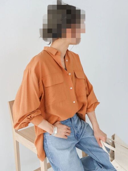 AMERICAN HOLIC 接触冷感Wポケット袖タックシャツチュニック L オレンジ