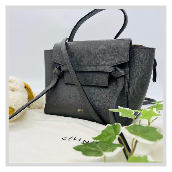 CELINE セリーヌ ベルトバッグ マイクロ ショルダーバッグ グレー レザー