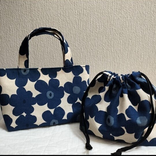 2点セット ミニトートバッグ ランチバッグ 弁当袋 花柄 ハンドメイド