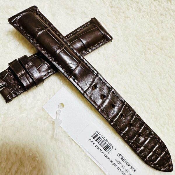 2007#19mm-16mmダークブラウン★本物クロコダイルベルト★スイス製