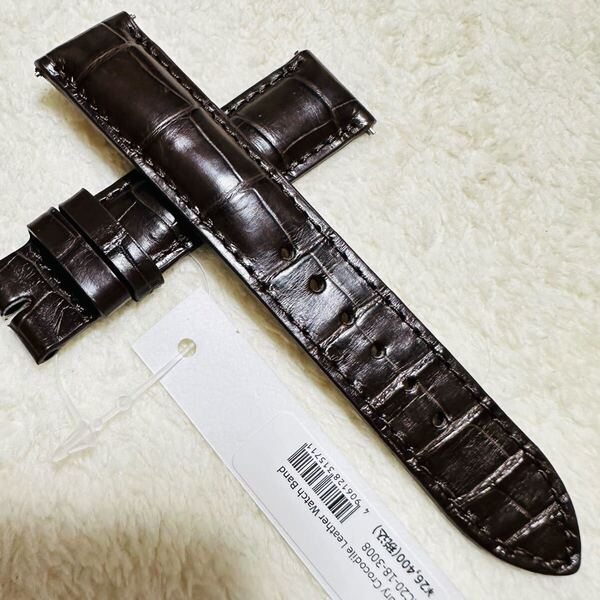 3008#20mm-18mmダークブラウン★スイス製★クロコダイル腕時計用ベルト