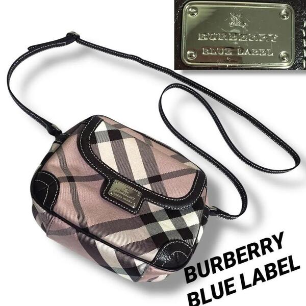 希少 BURBERRY BLUE LABEL ショルダー バッグ ホース ロゴ チェック レディース バーバリー ブルーレーベル ピンク プレート
