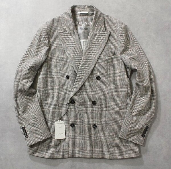 CIRCOLO1901★新品8万円 チルコロ 春夏物 トープ色グレンチェック柄コットン鹿の子ジャージー素材のダブルジャケット 48