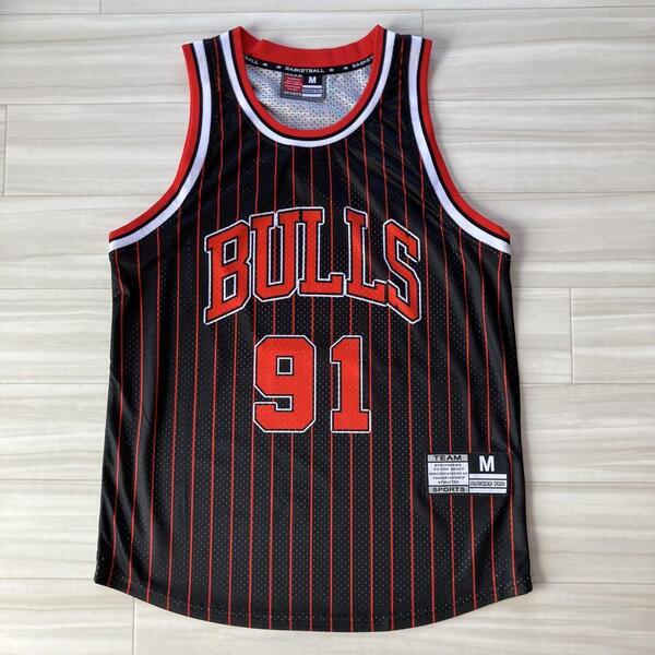 ★未使用品 NBA RODMAN #91 デニス・ロッドマン BULLS シカゴ・ブルズ ユニフォーム シャツ バスケ ジャージ ジョーダン M ストライプ