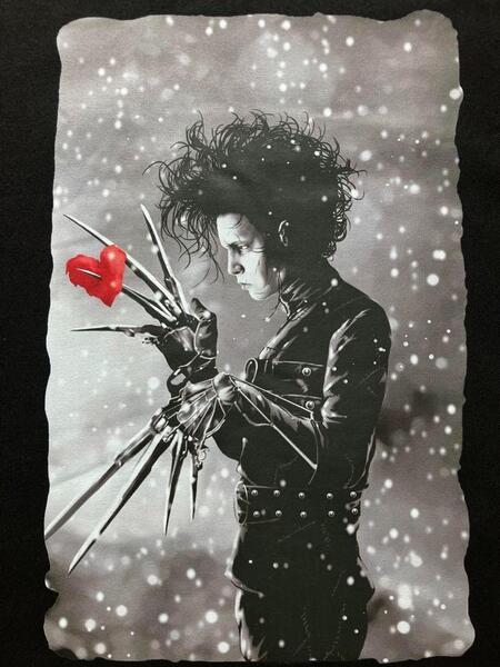 【未使用品】 80s 映画 Tシャツ シザーハンズ ★ ジョニー・デップ ムービー ハリウッド XL トップス 黒 ブラック 美品