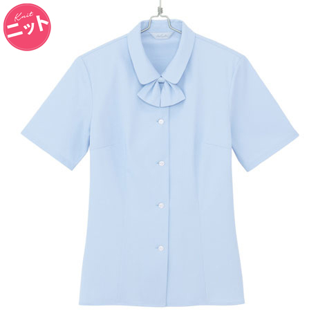 【新品】Hinack_11号_半袖ブラウス(020:サックス/ブルー)リボン付/HCB2700/ハイナック/かわいい会社事務服/おしゃれOL制服