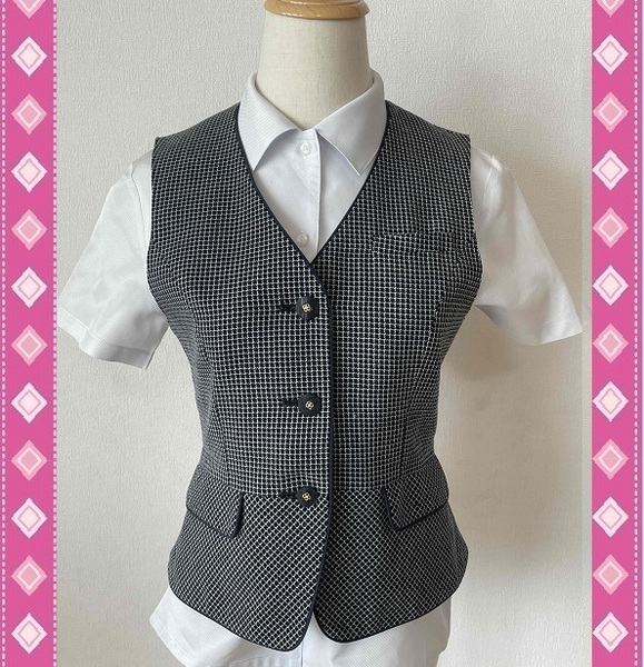 ※Bランク※【中古】UNILADY_11号ベスト/U5337/チェック/ユニレディ/かわいい会社事務服/おしゃれOL制服