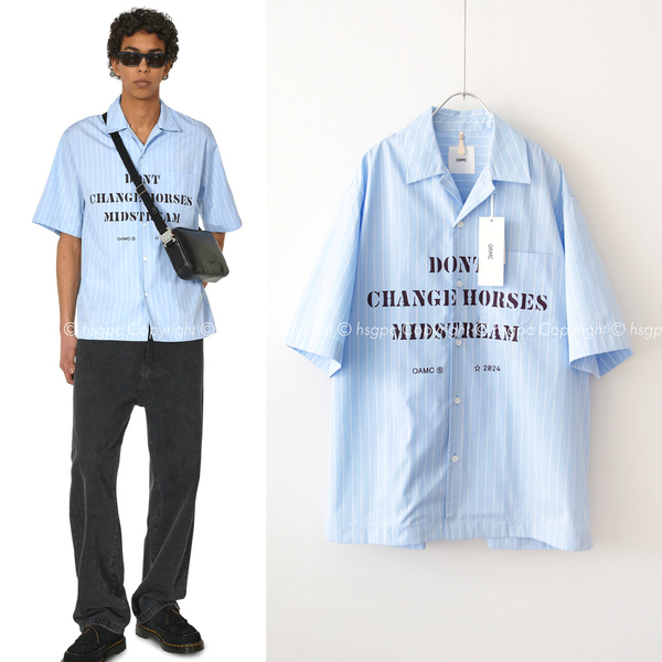 【定価9万】新品 OAMC KURT SHIRT STRIPES ロゴ 開襟 ストライプ シャツ ブラウス オーバーサイズ オーエーエムシー ジルサンダー Designer