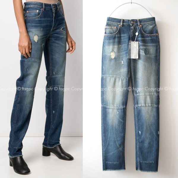 【定価8.6万】新品 MM6 メゾン マルジェラ パッチワーク スリム デニム パネル パンツ ジーンズ ストーンウォッシュ Maison Margiela