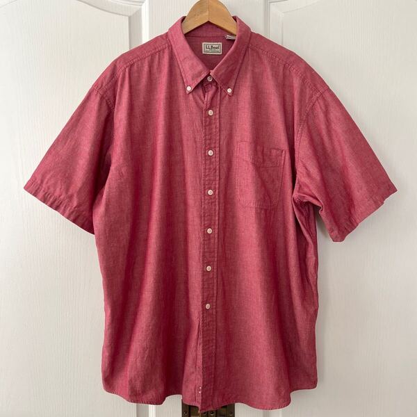 L.L.Bean エルエルビーン 半袖 シャツ シャンブレー XL ピンク レッド ボタンダウン 大きいサイズ llbean
