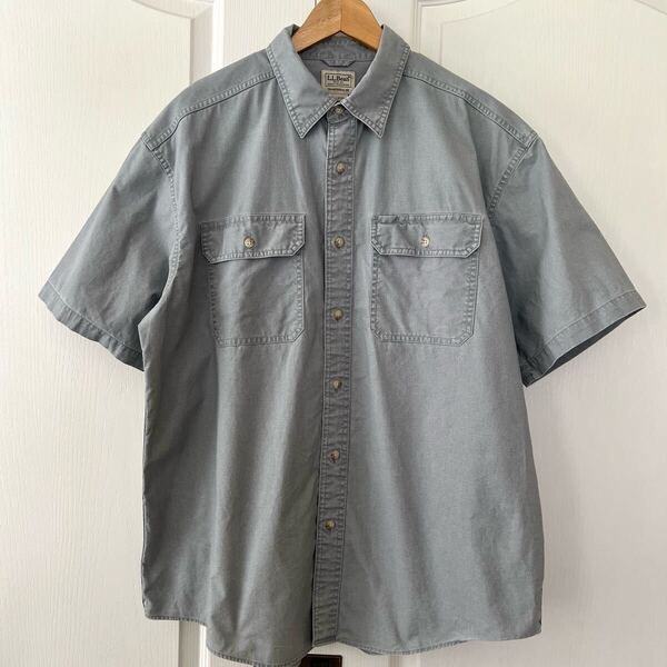L.L.Bean エルエルビーン 無地 半袖 シャツ ワーク L グレー コットン 大きいサイズ llbean