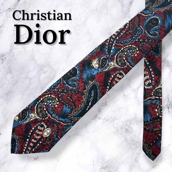 【新品・送料無料】Christian Dior ディオール ネクタイ ペイズリー柄 光沢感 マルチカラー シルク アメリカ製 高級ネクタイ