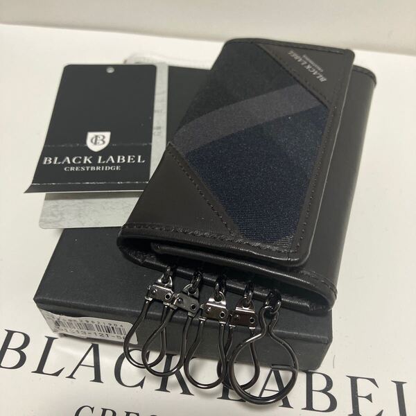 ●新品●送料込 BLACK LABEL CRESTBRIDGE キーケース ネイビーCBチェック 牛革 日本製 ブラックレーベルクレストブリッジ