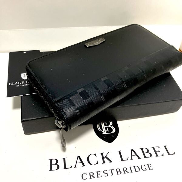 ●新品●送料込 BLACK LABEL CRESTBRIDGE フルジップ長財布 小銭入付 牛革 黒 ブラックレーベルクレストブリッジ