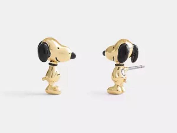 送料込専用袋付●新品●完売品 COACH X PEANUTS スヌーピー ピアスD ゴールド 1.3×0.9cm 2025新作 ピーナッツ コーチ