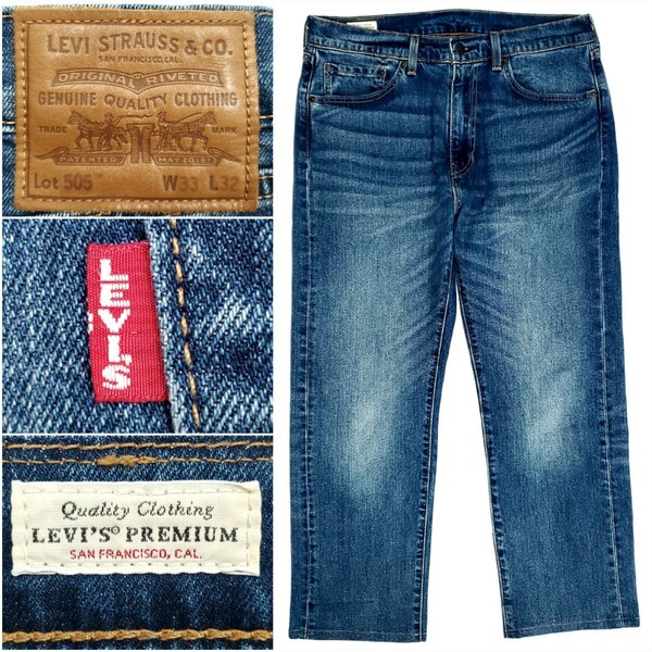 ビッグE◆Levi's PREMIUM 505◆W33ストレートジーンズBIGEユーズド加工リーバイスメンズデニムパンツテーパードジーパン501XX好きにも 1096
