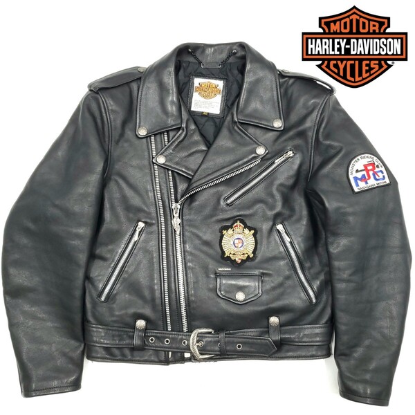 身幅可変ダブルジップ◆HARLEY-DAVIDSON◆L位40レザーライダースジャケット黒ハーレーダビッドソン本皮ダブルライディング本革ジャン 1105