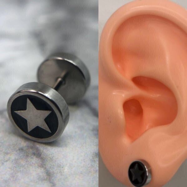 【新品】スタッド ピアス 18g 星 スター マーク 円 プレート サークル シルバー アクセサリー 片耳用 韓国 hiphop メンズ ストリート