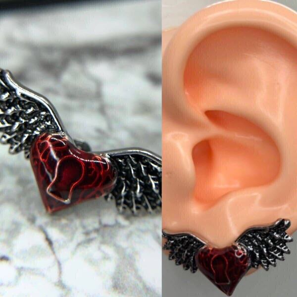 【新品】スタッド ピアス 1個 ハート 羽 エンジェル 鍵穴 シルバー レッド ピアス かわいい レディース 18g