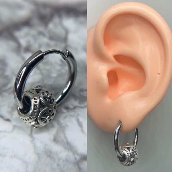 【新品】フープ ピアス 18g ボール シルバー アクセサリー ワン ポイント 片耳用 韓国 hiphop メンズ ストリート