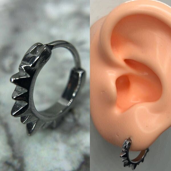 【新品】フープ ピアス スパイク コーン パンク チェーン シルバー 片耳 メンズ ストリート 韓国 18g