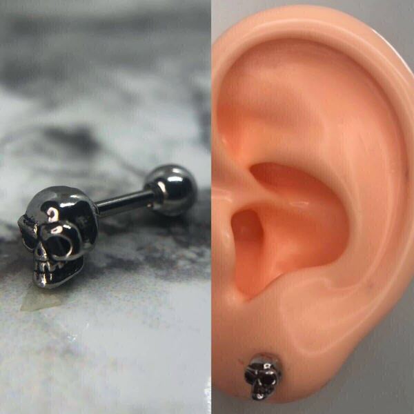 【新品】スタッド ピアス 16g ミニ 髑髏 骸骨 ドクロ シルバー アクセサリー 片耳用 韓国 hiphop メンズ ストリート