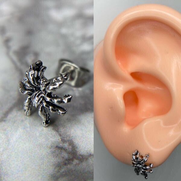 【新品】スタッド ピアス 18g スパイダー ブラック シルバー アクセサリー 韓国 メンズ タガー 片耳用