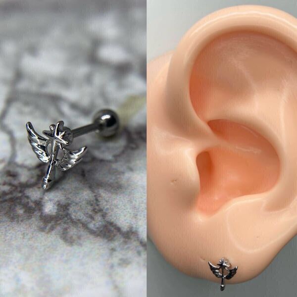 【新品】スタッド ピアス 羽 十字架 スター シルバー アクセサリー ボール 韓国 メンズ レディース 片耳 18g