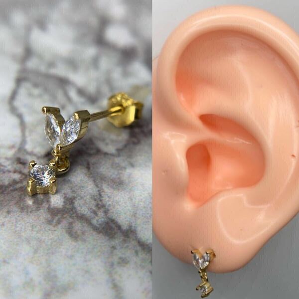【新品】スタッド ピアス ハート ゴールド ホワイト アクセサリー ティアドロップ 韓国 レディース ジルコニア ダイア 片耳 18g