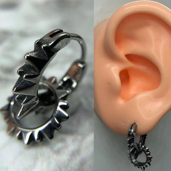 【新品】フープ ピアス ドロップ スパイク コーン パンク チェーン シルバー 片耳 メンズ ストリート 韓国 18g