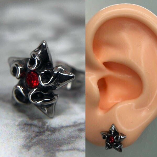 【新品】ピアス 18g クロス 星 スター レッド ジルコニア ダイア シルバー アクセサリー 韓国 メンズ タガー 片耳 用