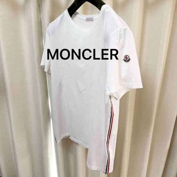 本物 正規品 MONCLER MAGLIA T-SHIRT モンクレール マグリア Tシャツ トリコロール サイドライン 半袖 L ホワイト コットン100% 綿